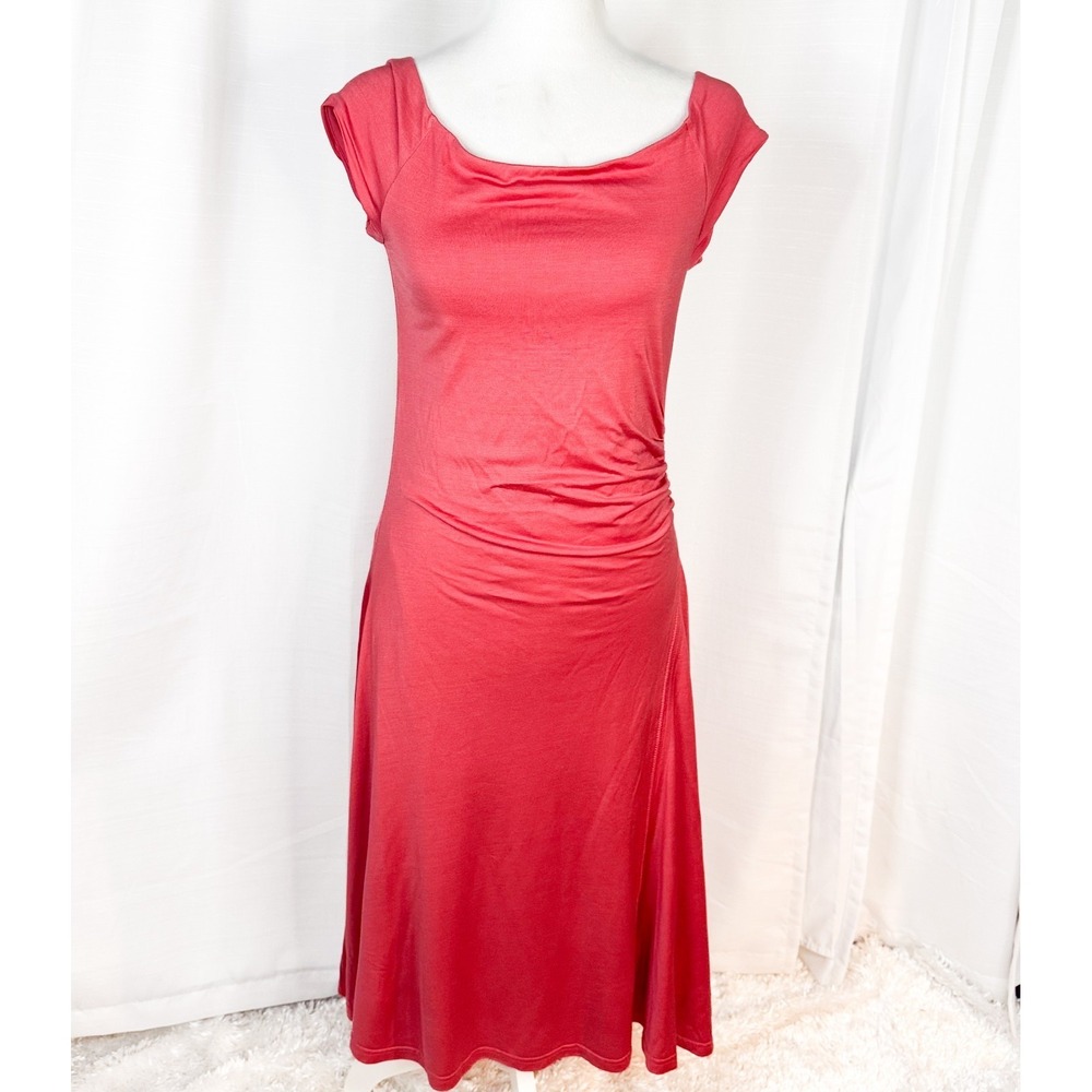 Ralph Lauren Silk Jersey Dress Ruched Off Shoulder Pink Coral Midi M NWT Read
